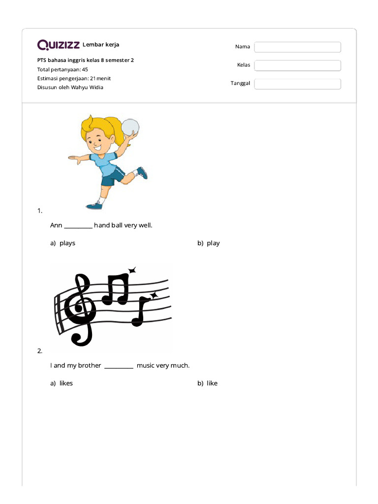 Pts Bahasa Inggris Kelas 8 Semester 2 Quizizz Pdf