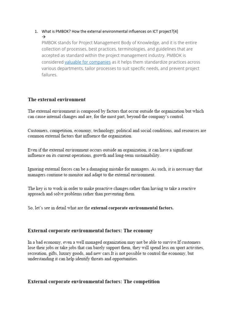 PMBOK and External Environmental Factors | PDF | Project Management ...