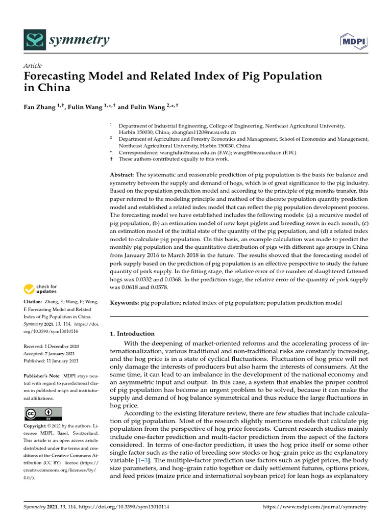 Forecasting Model and Related Index of Pig Population | PDF | Pig ...