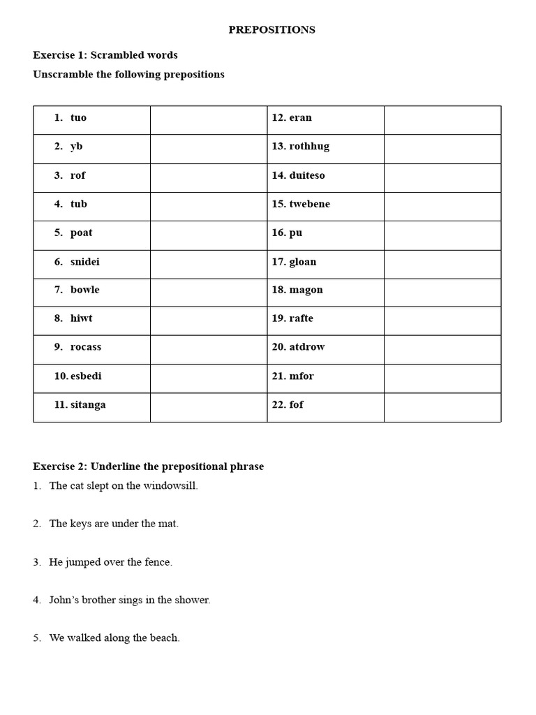 PREPOSITIONS - Prepositional Phrases | PDF
