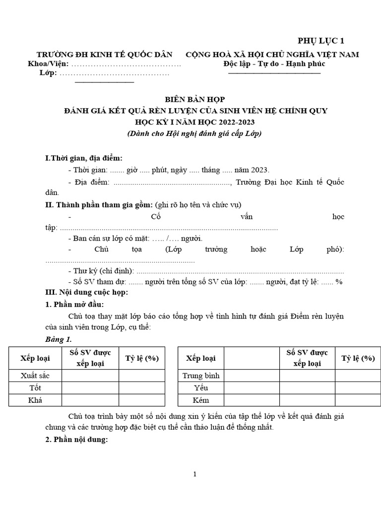 Phu Luc 1 Bien Ban Cap Lop 1 | PDF