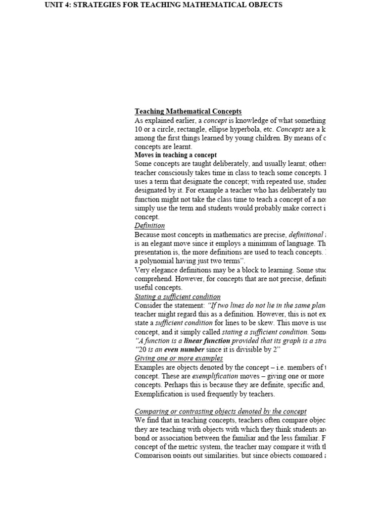 Unit 4 strategies for teaching mathematical objects pdf vector