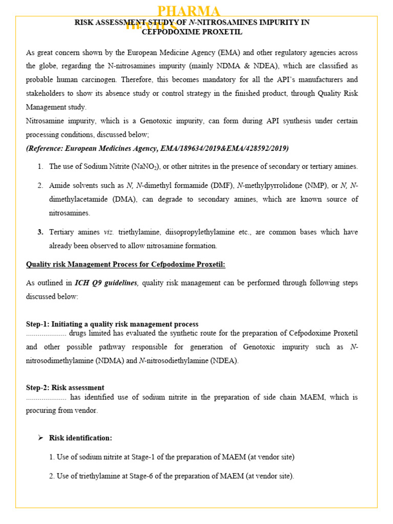 Nitrosamine Risk Assessment in Cefpodoxime | PDF | Nitrite | Sodium