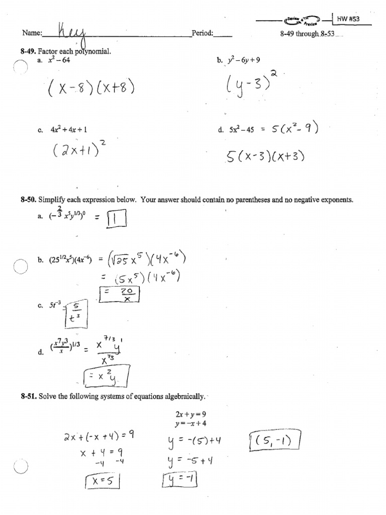 Homework Key 53-57 | PDF