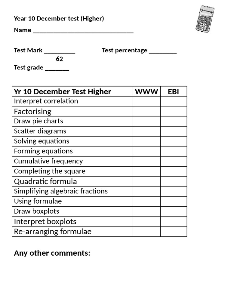 Year10 Higher December Test Neww | PDF | Elementary Mathematics | Algebra