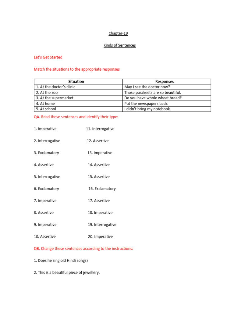 Types of Sentences Explained | PDF | Language Arts & Discipline | Home ...