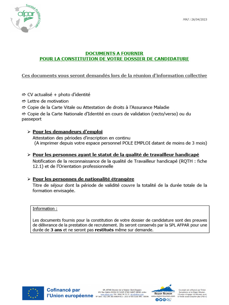 Documents requis pour dossier de candidature | PDF | Droit