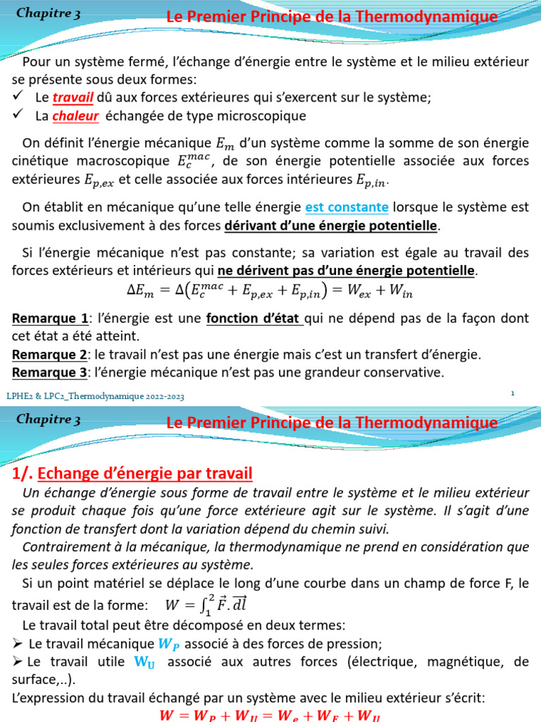 Premier Principe de la Thermodynamique | PDF | Transfert thermique ...