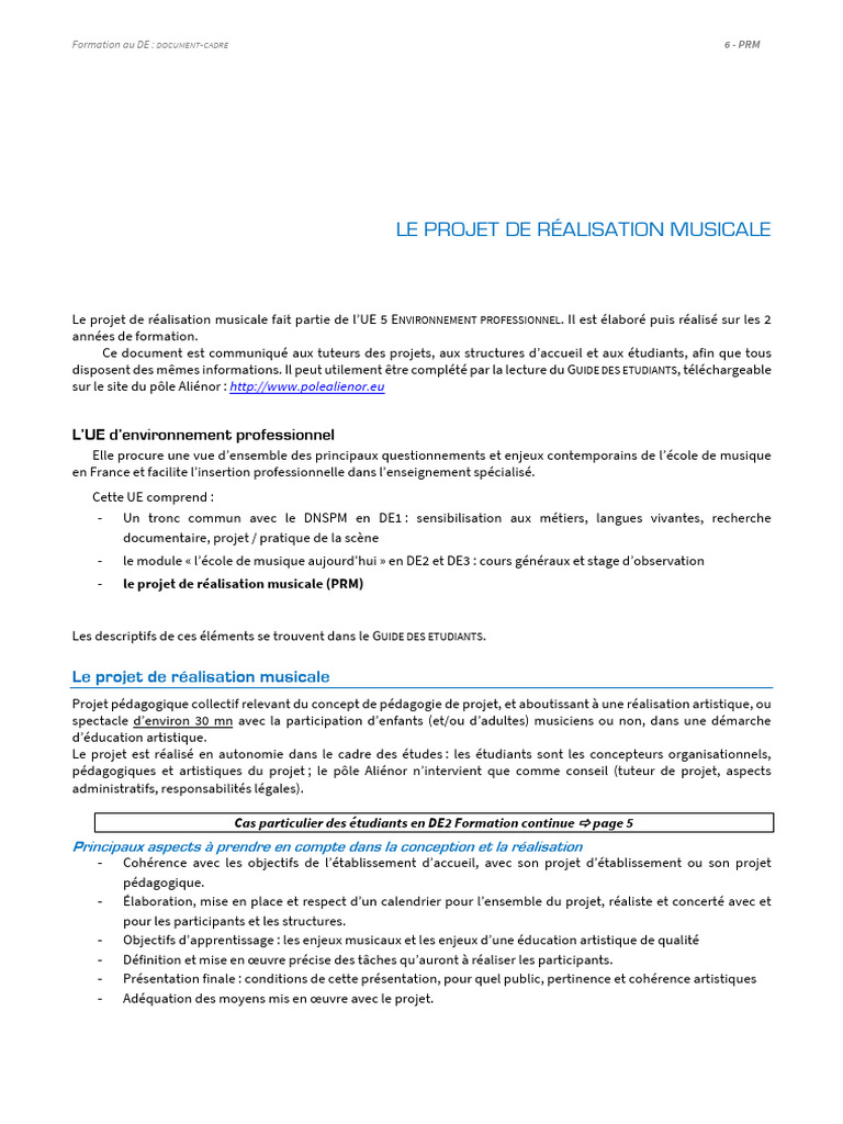 Projet de Réalisation Musicale DE | PDF | Pédagogie | Cognition