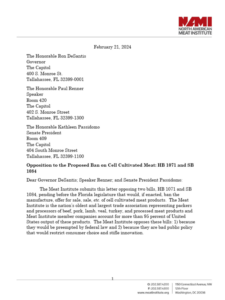 NAMI Letter in Opoposition To Florida Cultivated Meat Bills - February ...