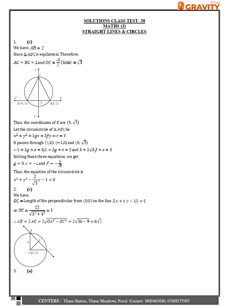 Maths Class Test: Straight Lines & Circles | PDF | Circle | Triangle