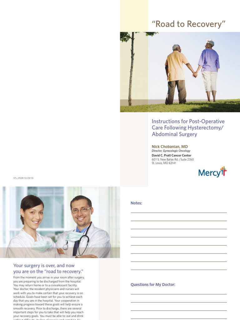 Instructions Post Operative Care Following Hysterectomy Abdominal