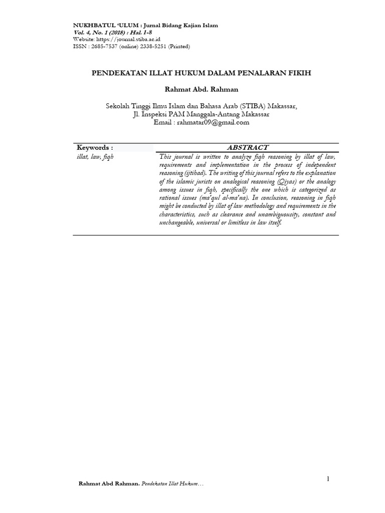 Pendekatan Illat Hukum Dalam Penalaran Fikih | PDF