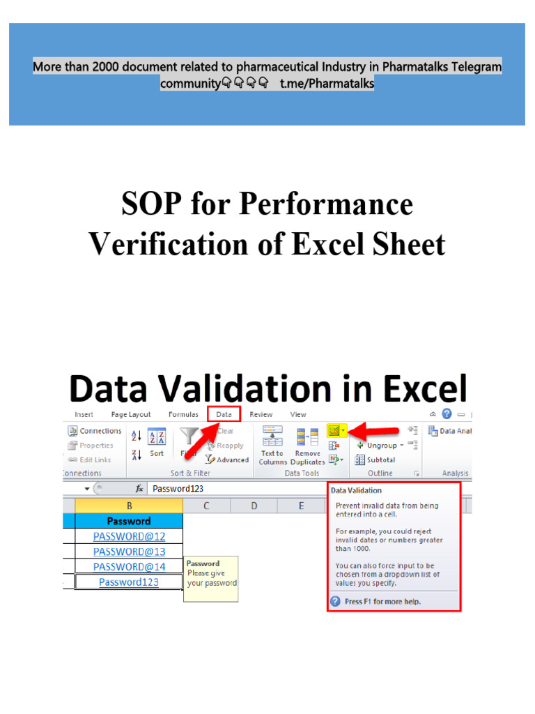 SOP For Performance Verification of Excel Sheet Full | PDF