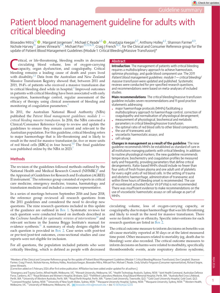 Medical Journal of Australia 2024 Mitra Patient Blood Management