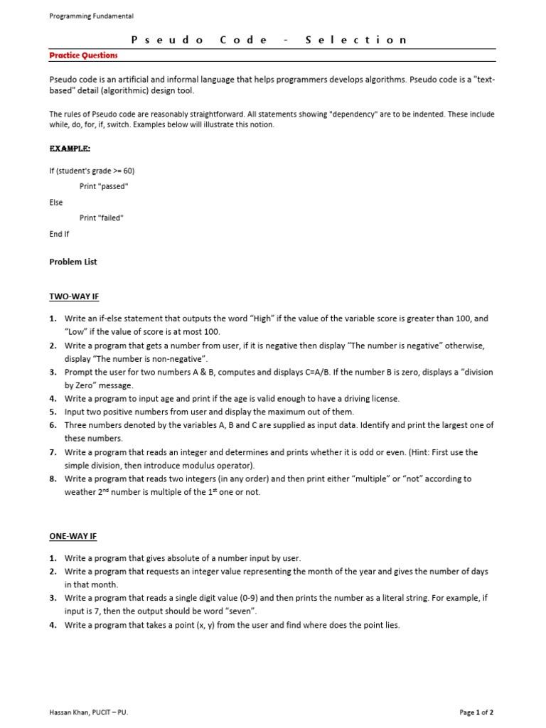 02 - Practice Questions of Selection | PDF | Computer Program | Programming