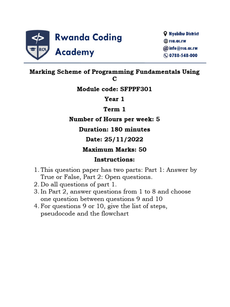 C Programming Marking Guide | PDF