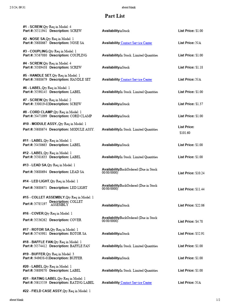 Comprehensive Parts List and Pricing | PDF | Manufactured Goods | Equipment