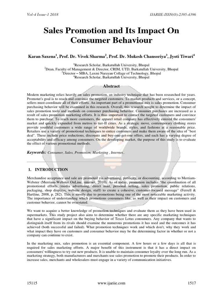Sales Promotion and Its Impact On Consumer Behaviour Ijariie15115 | PDF