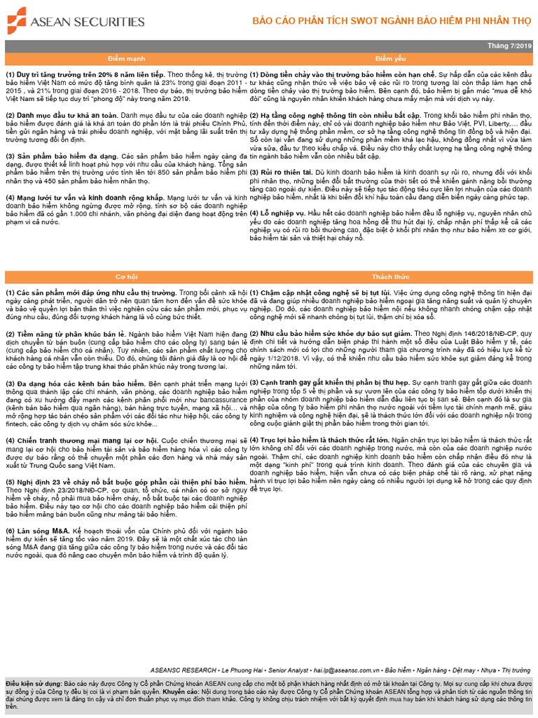 Phan Tich Swot Nganh Bao Hiem Aseansc | PDF