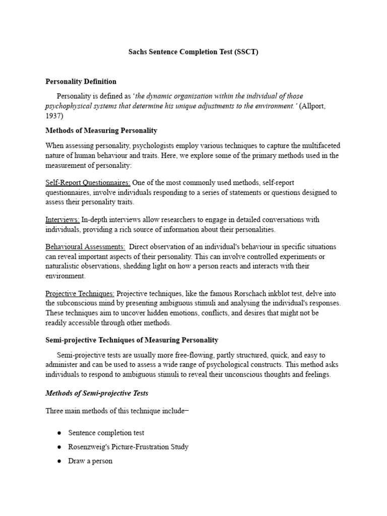 Sachs Sentence Completion Test Overview | PDF | Career & Growth | Self ...