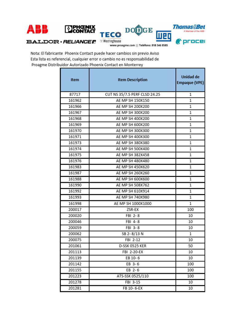 Lista de Productos Phoenix Contact Proagme Monterrey 2023 Sin Precios | PDF