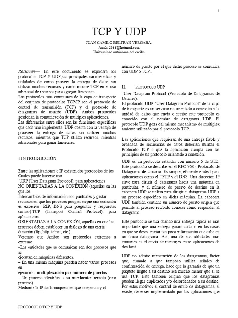 TCP Udp | Descargar gratis PDF | Protocolo de Control de Transmisión ...