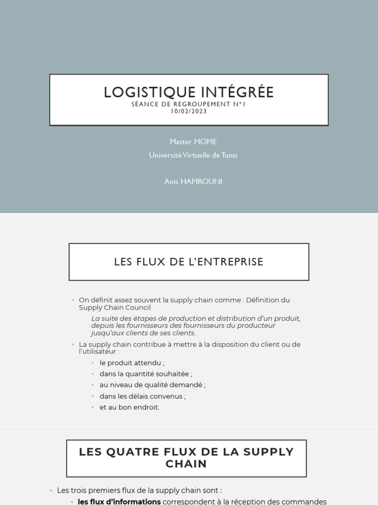 Flux et Gestion de la Supply Chain | PDF | Logistique | Économie d ...