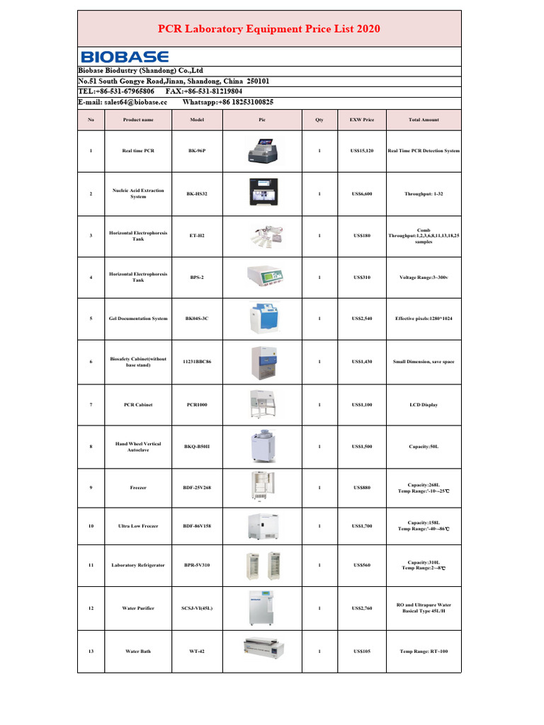 Biobase PCR Laboratory Equipment Price ListAmy PDF