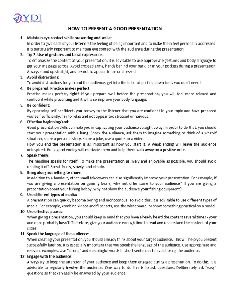 Tips for presenting a good presentation pdf body language psychology