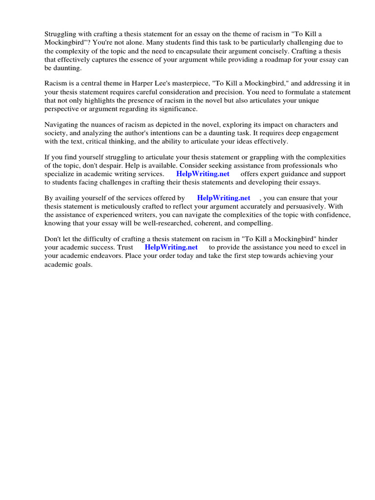 Thesis Statement For To Kill A Mockingbird Racism PDF