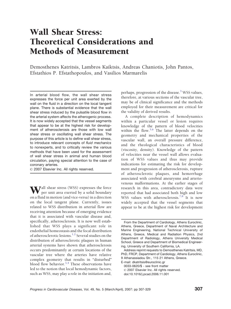 Wall Shear Stress Theoretical Considerat | PDF