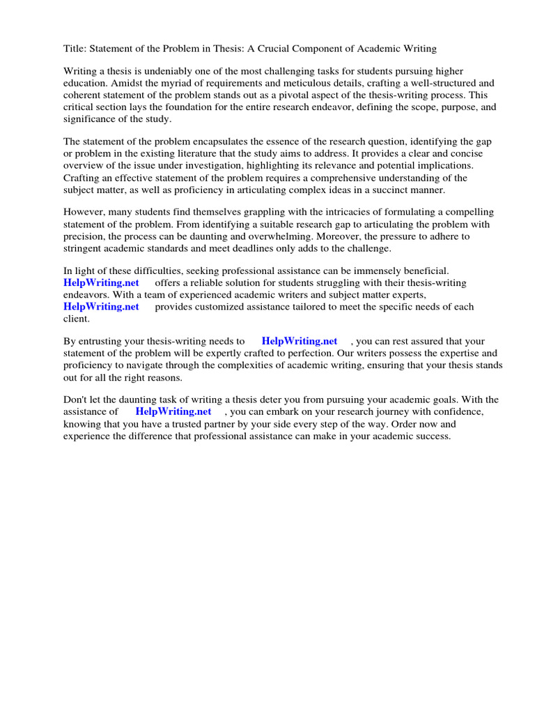 Statement of The Problem in Thesis Example | Download Free PDF | Thesis ...