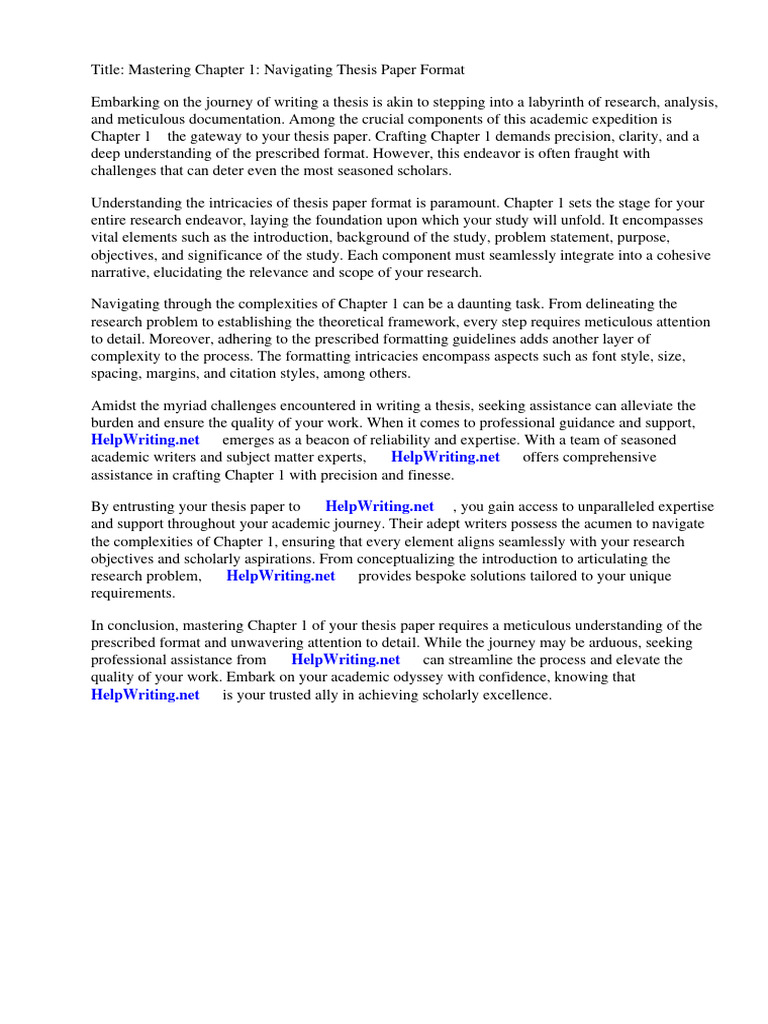 Chapter 1 Thesis Paper Format | PDF