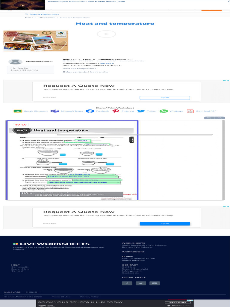 Heat and Temperature Interactive Worksheet Live Worksheets | PDF