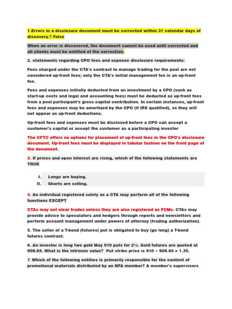 NFA Series 3 Exam Study Guide PDF Futures Contract Option