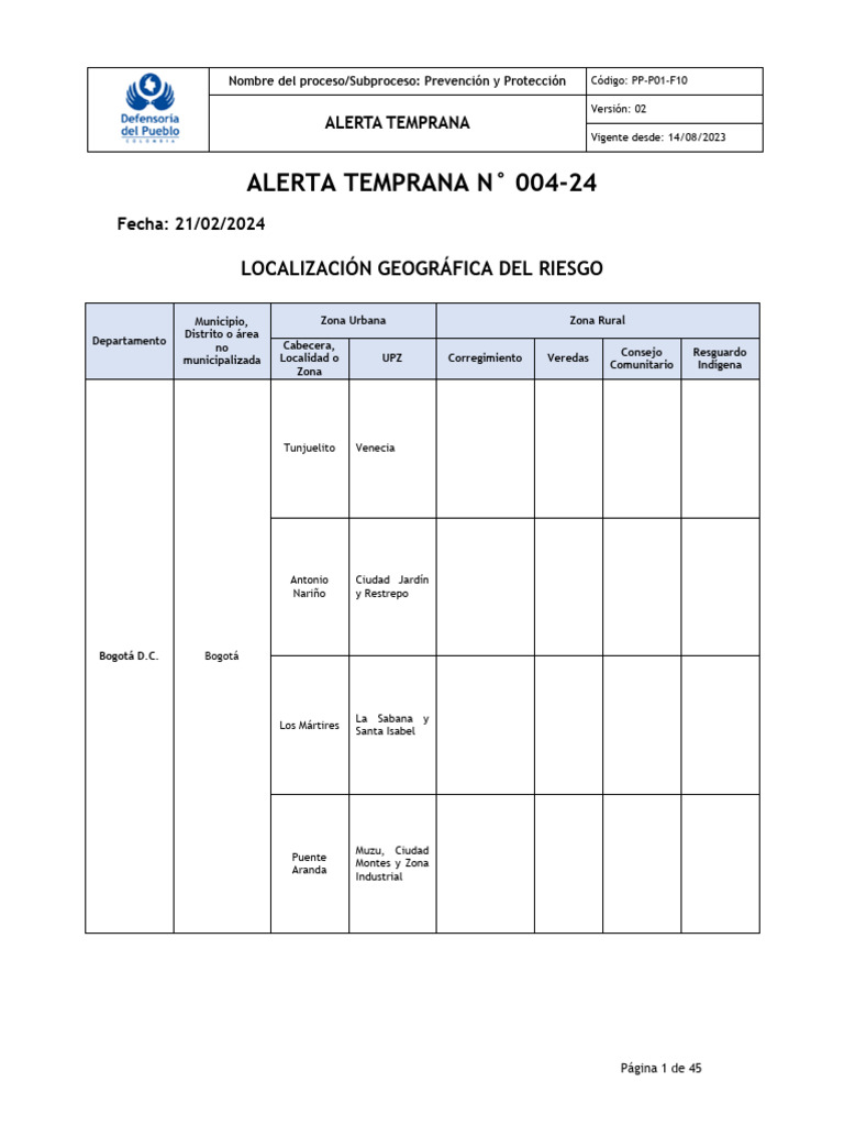 Alerta Temprana: Prevención y Protección | PDF
