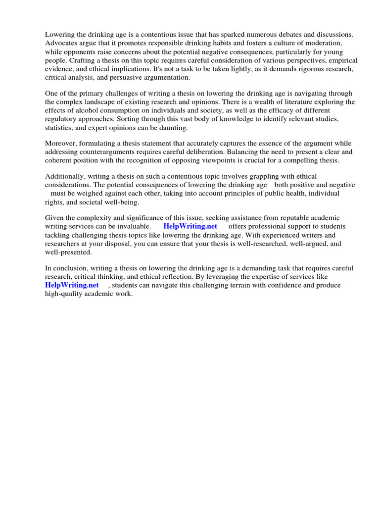 Lowering drinking age thesis statement pdf