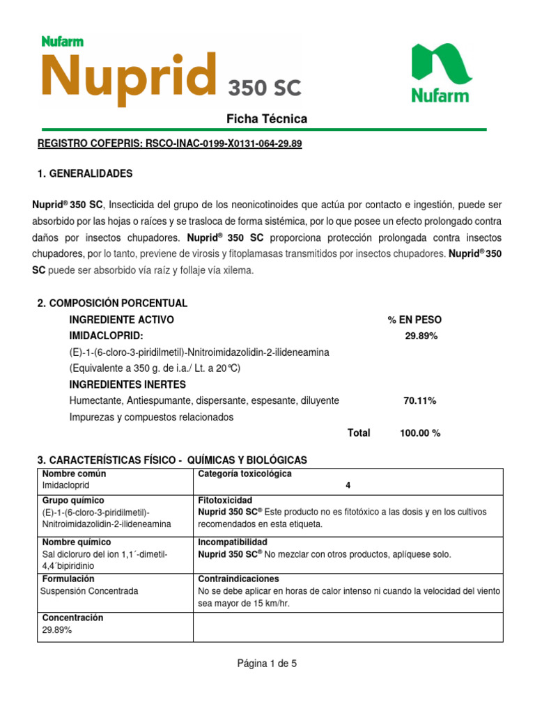 FT - Nuprid 350 SC | PDF | Residuos | Agua