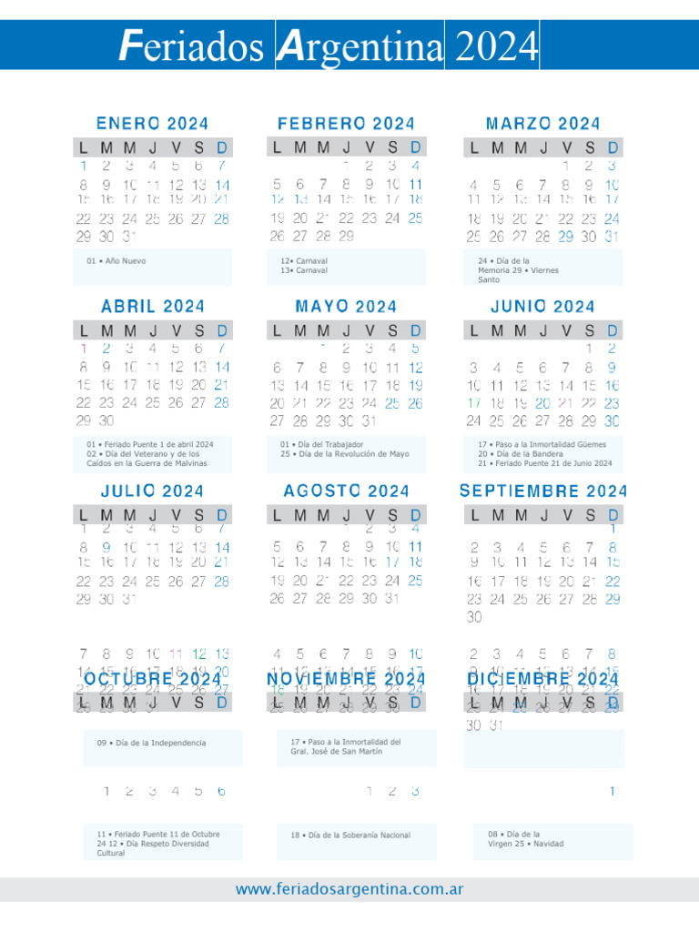 Calendario 2024 Feriados Argentina PDF
