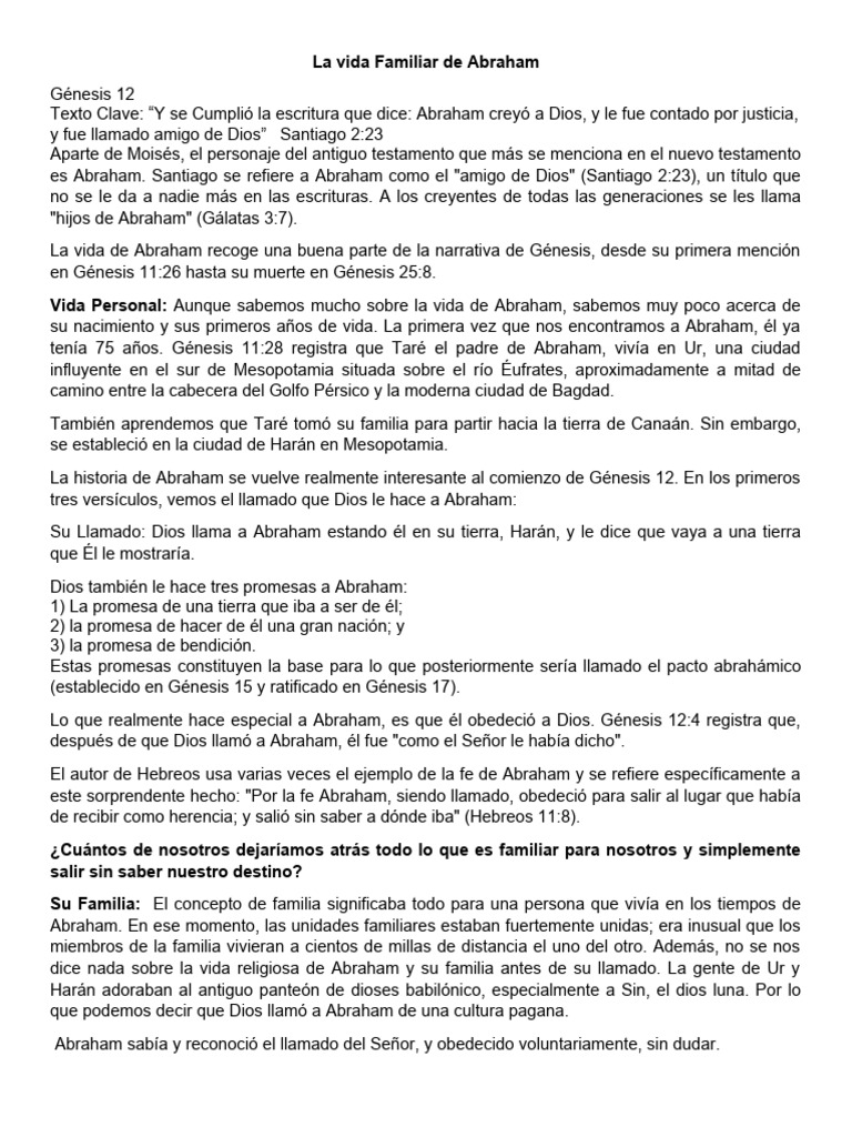 La Vida y Fe de Abraham en la Biblia | PDF | Abrahán | Sarah