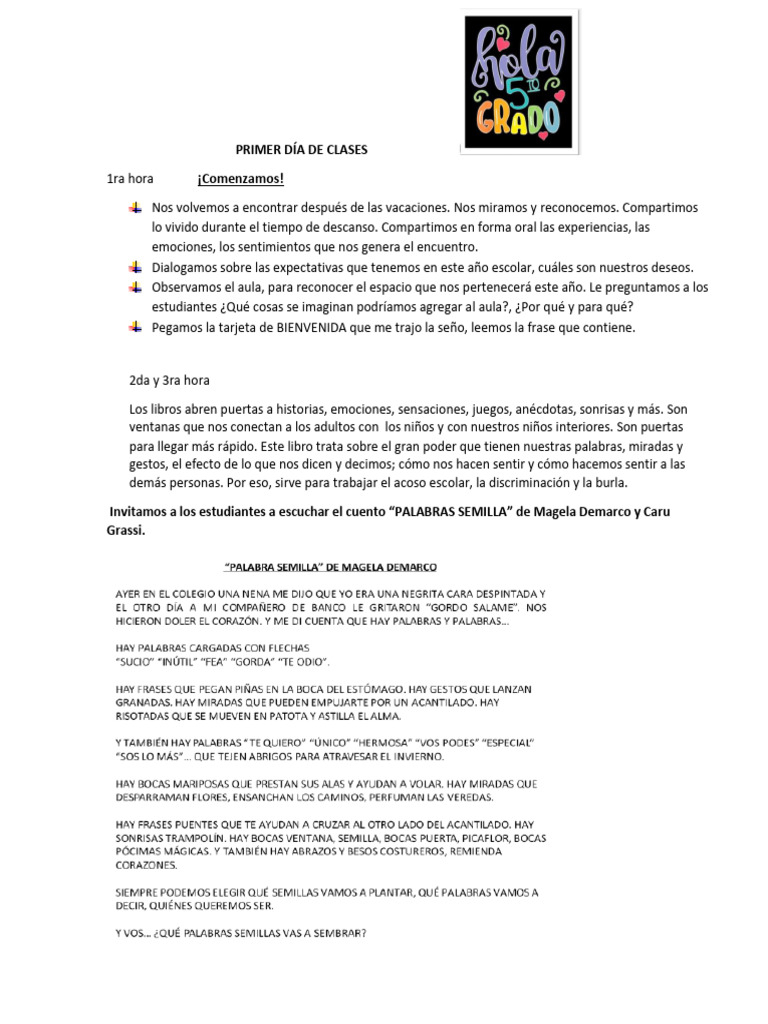 Primer Día de Clase | PDF | Salud y bienestar