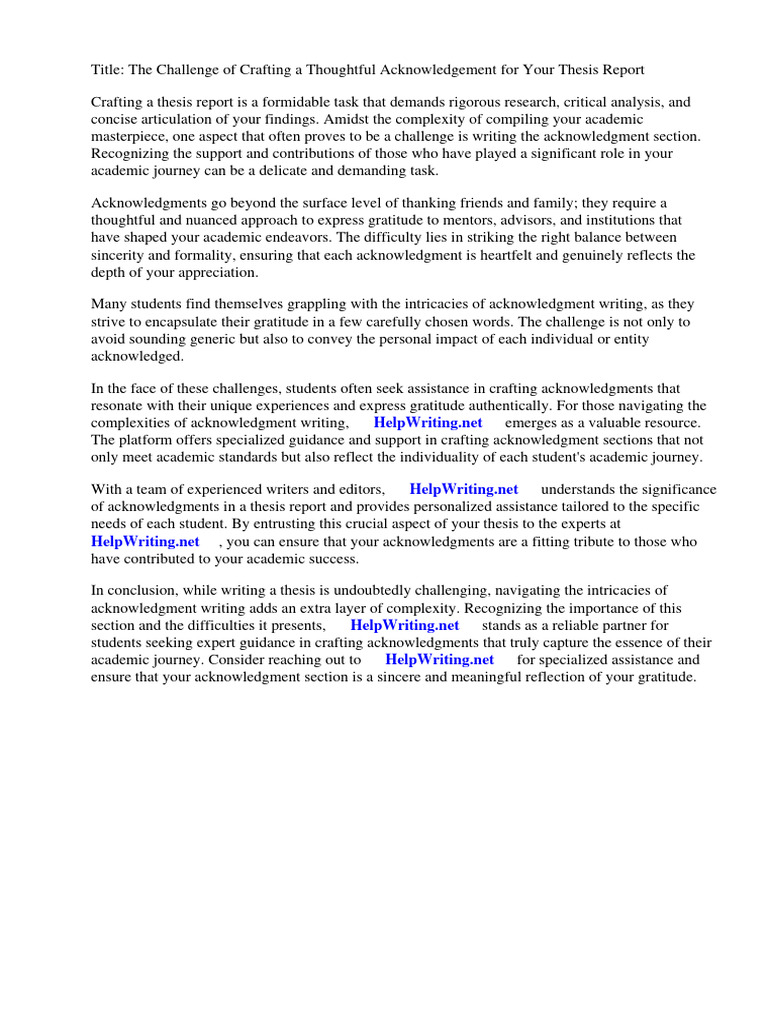 How To Write Acknowledgement For Thesis Report Pdf Thesis Gratitude