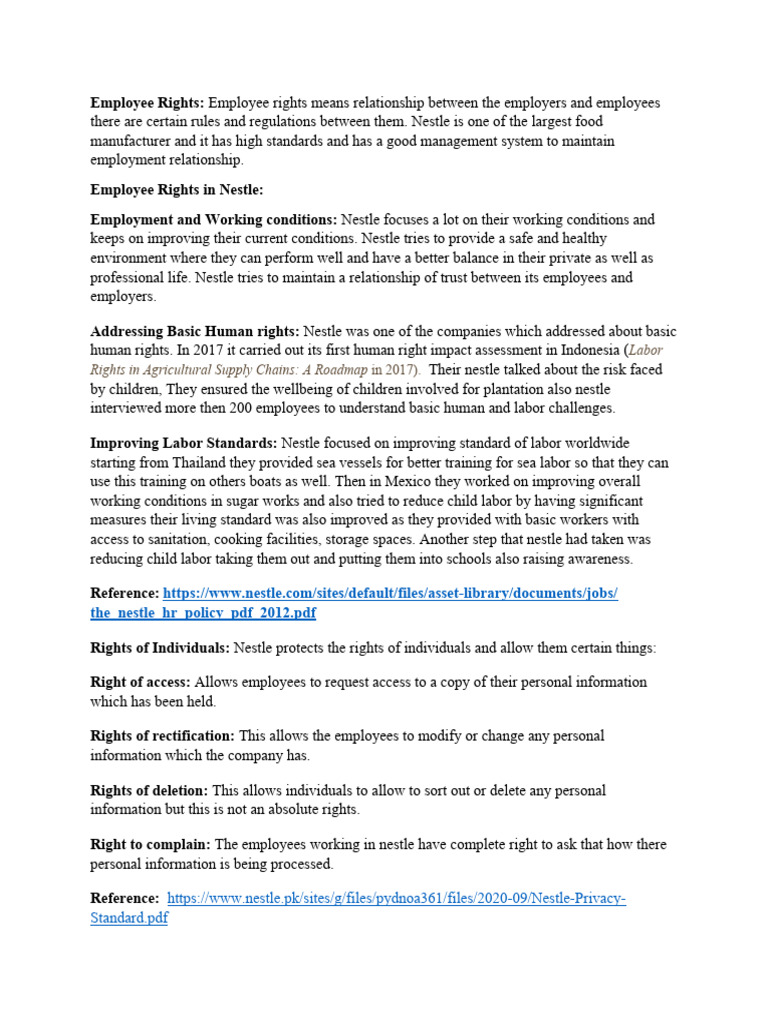 Nestle Employee Rights and Standards | PDF | Mentorship | Employment
