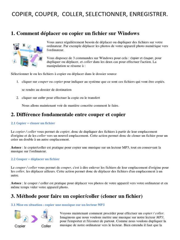 Copier, Couper, Coller : Guide Pratique | PDF | Fichier informatique ...