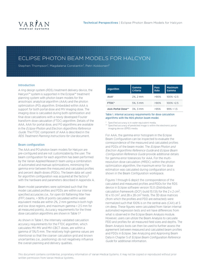 Eclipse photon beam models for halcyon pdf applied and