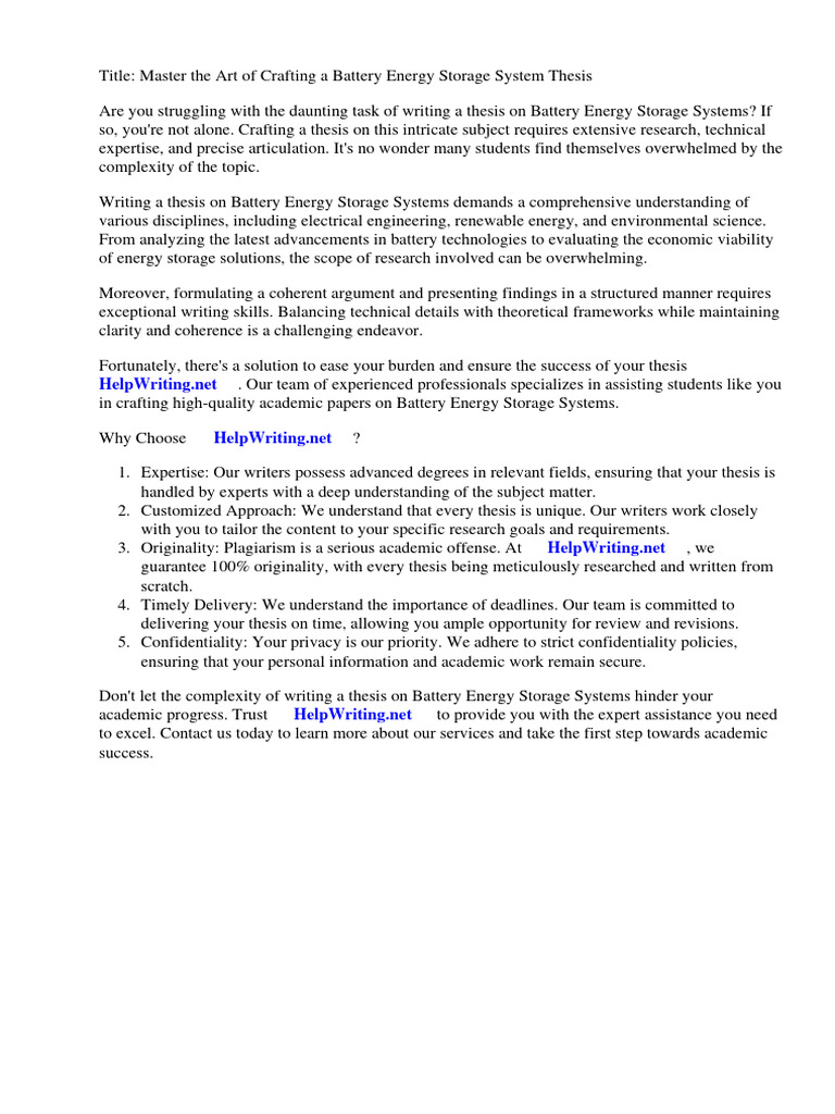 Battery Energy Storage System Thesis PDF Electrical Grid Energy