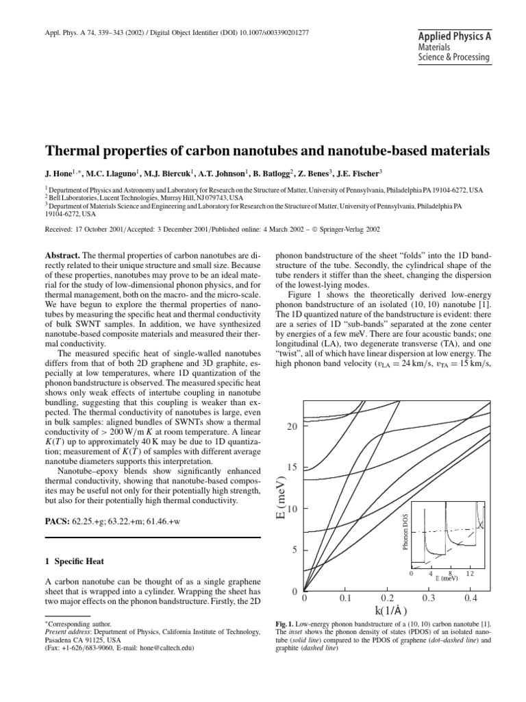 Thermal Properties of Carbon Nanotubes | PDF | Carbon Nanotube ...