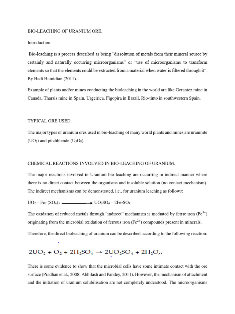 Bio Leaching of Uranium | PDF | Iron | Uranium