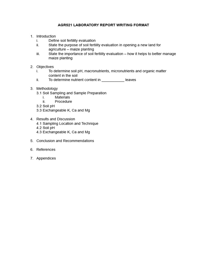 Agr521 Laboratory Report Writing Format PDF